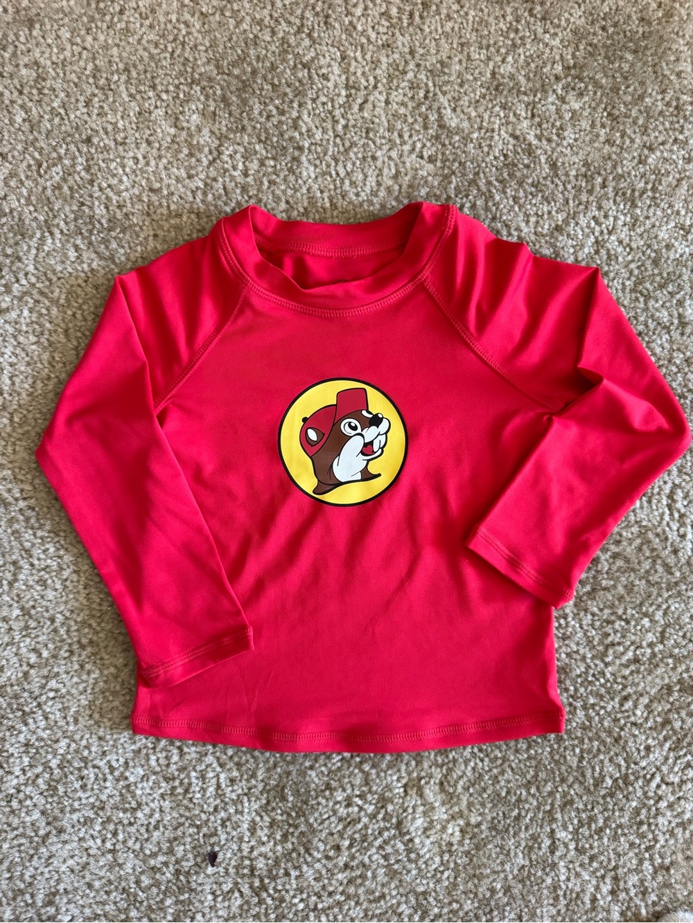 Buc-Ees Kids Red Long-Sleeve Swim Shirt Patch 2T